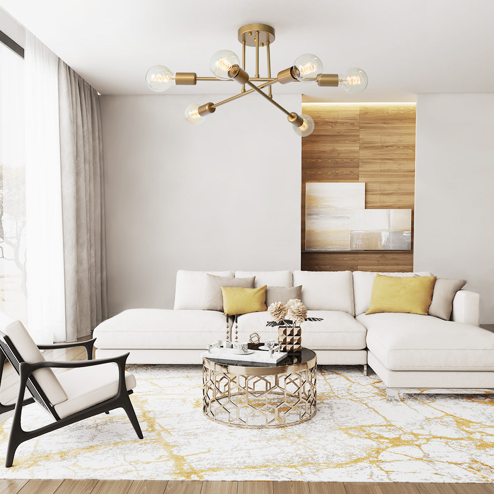 6-Light Sputnik Semi-Flush Chandelier, Gold Effect, 48 cm