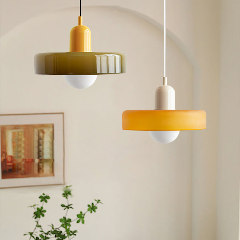 Coloured Glass Pendant Light with G9 Bulb, Retro Design