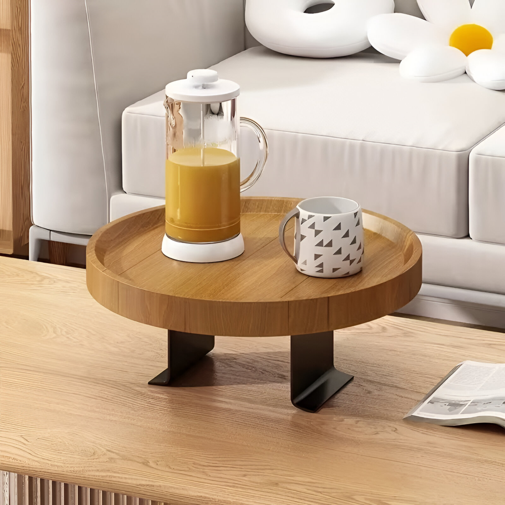 Clip-On Sofa Arm Table, Round 30cm Wood-Effect Side Tray