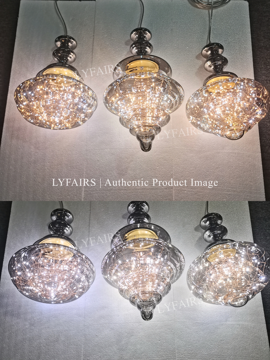 Grey Glass Pendant Chandelier with Starlight Ceiling Effect