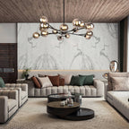15-Light Glass Globe Pendant 112cm, Brass or Black Finish
