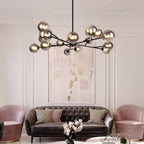 15-Light Glass Globe Pendant 112cm, Brass or Black Finish