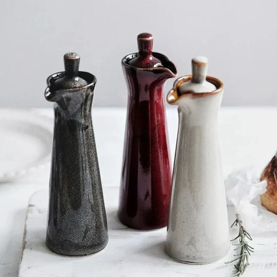 Glazed Ceramic Oil Dispenser 120ml with Pouring Spout