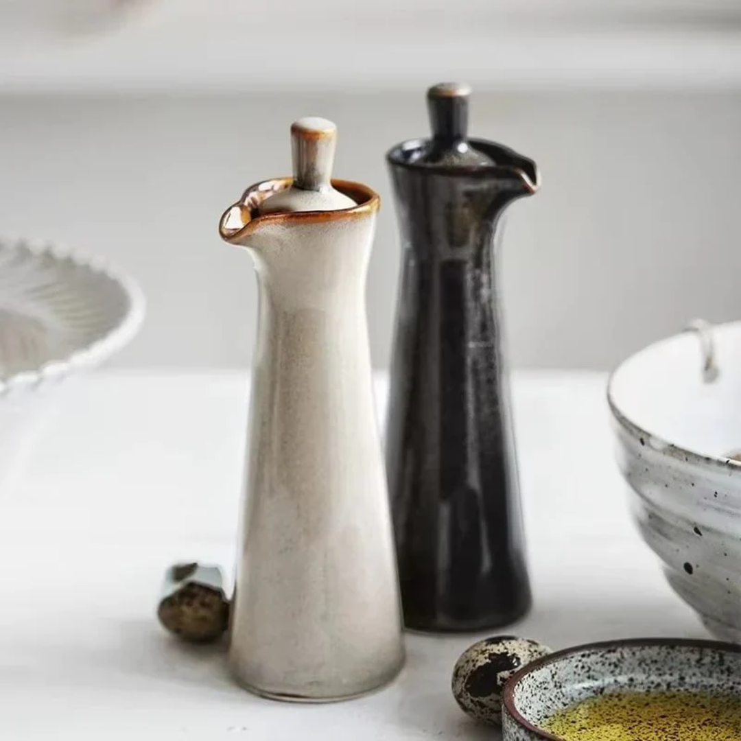 Glazed Ceramic Oil Dispenser 120ml with Pouring Spout
