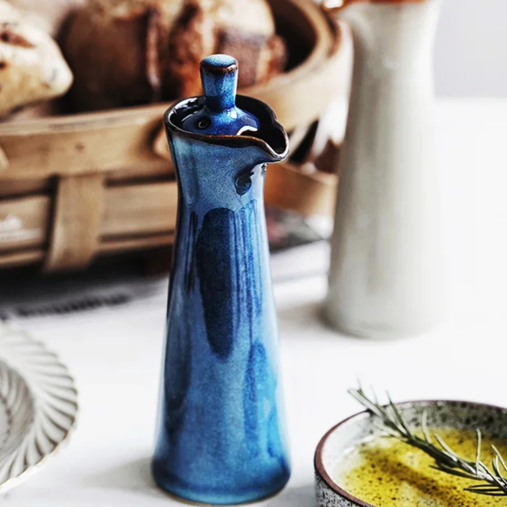Glazed Ceramic Oil Dispenser 120ml with Pouring Spout