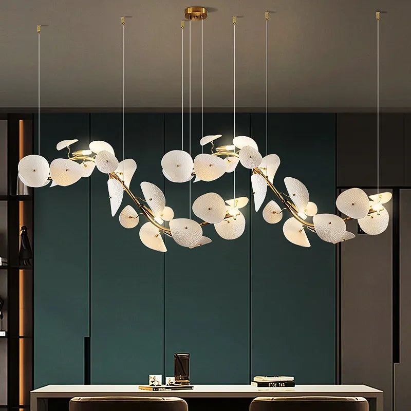 Linear Ceramic Lotus Chandelier, White LED, 90-160cm