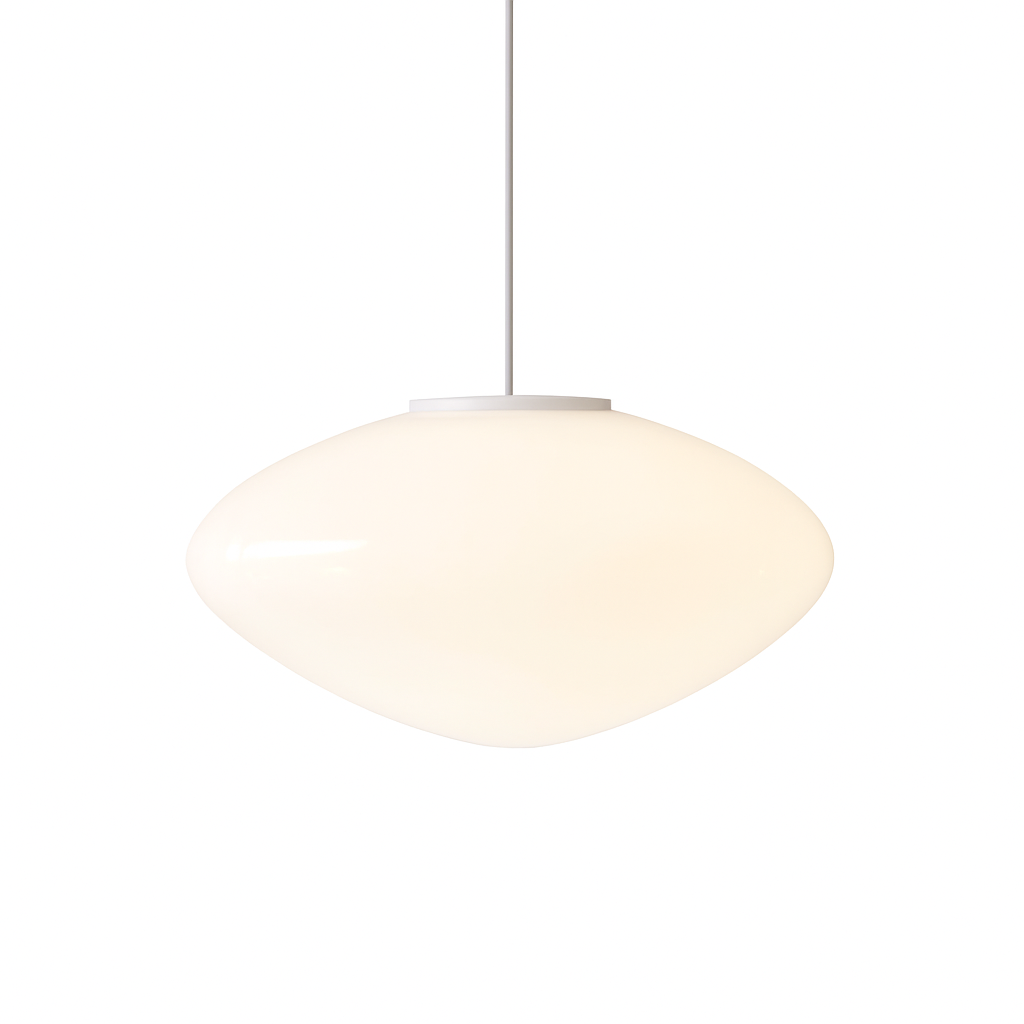 White Glass Pendant Light with LED, Danish Minimalist Design