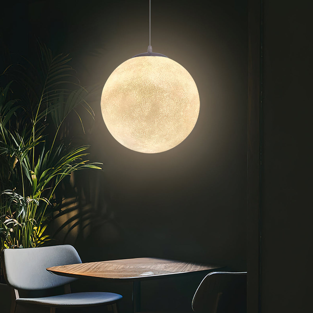 Moon Pendant Light with Textured Craters, Dimmable