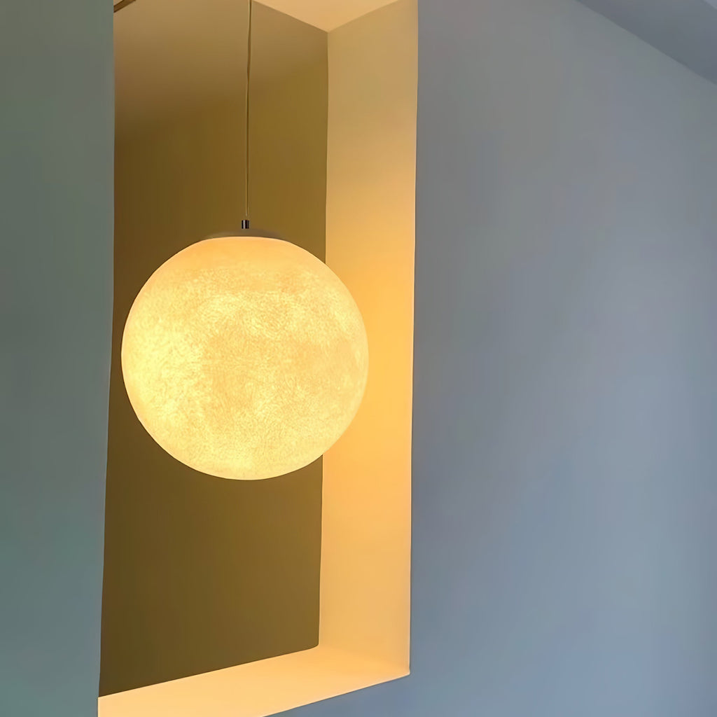 Moon Pendant Light with Textured Craters, Dimmable
