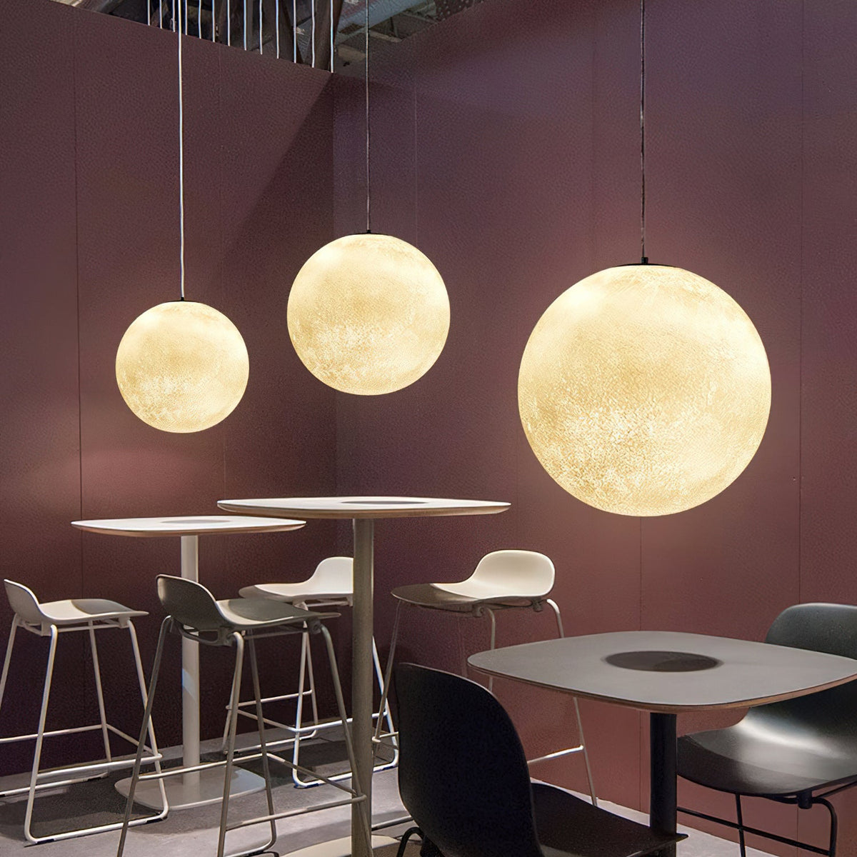 Moon Pendant Light with Textured Craters, Dimmable