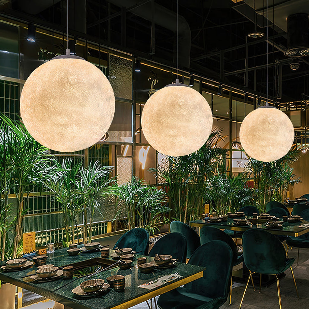Moon Pendant Light with Textured Craters, Dimmable