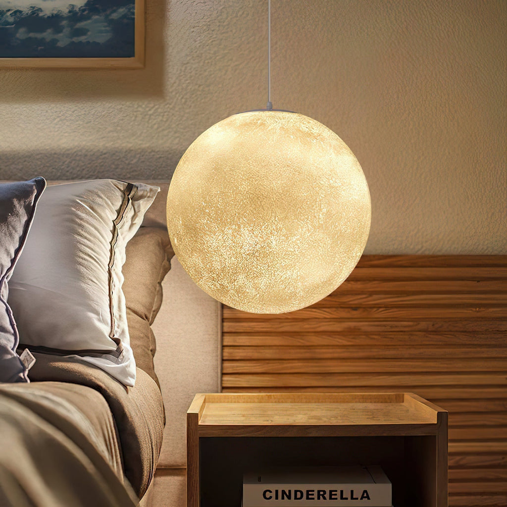 Moon Pendant Light with Textured Craters, Dimmable