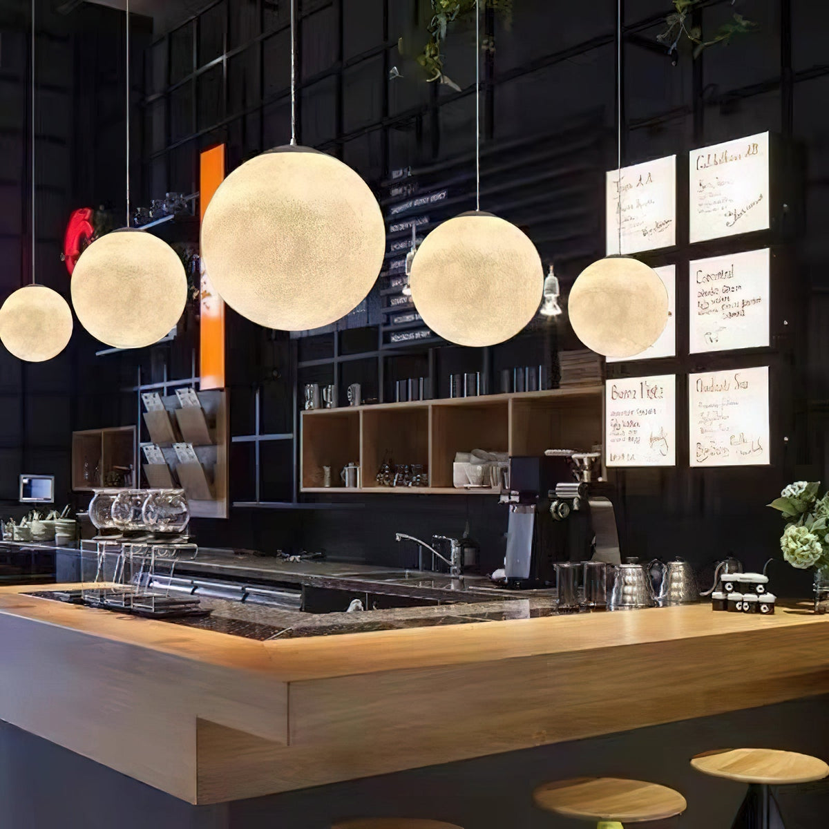 Moon Pendant Light with Textured Craters, Dimmable