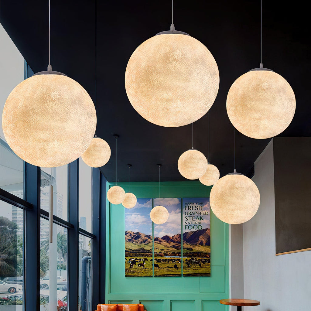Moon Pendant Light with Textured Craters, Dimmable