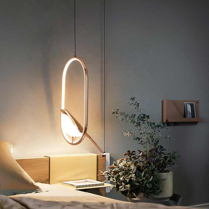 Glass Pendant Light with Gold Bird Sculpture, Oval or Round