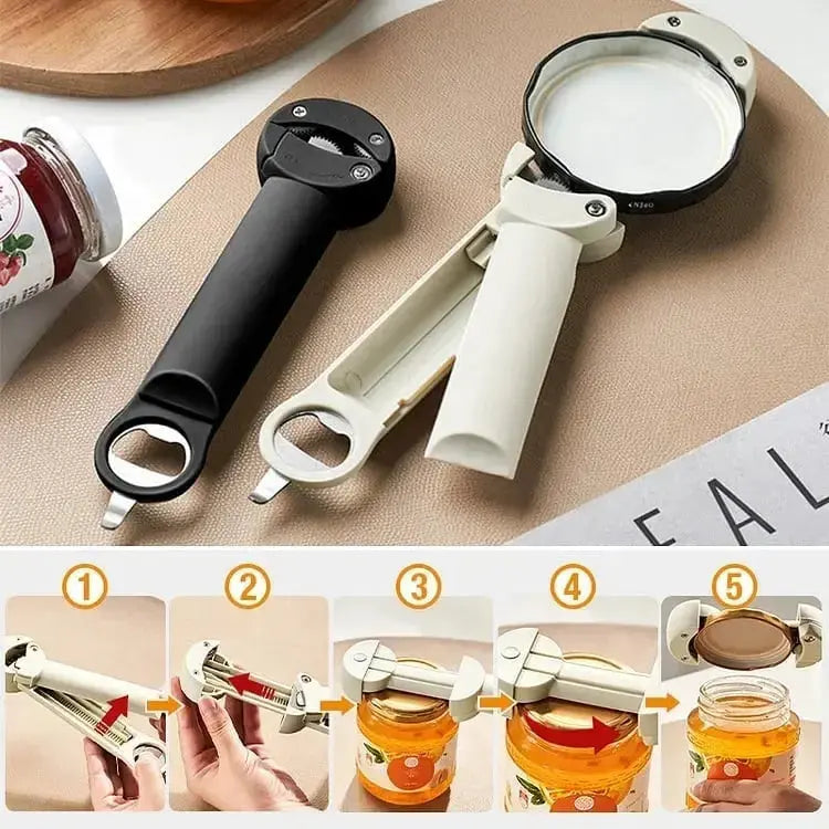 Magnetic Adjustable Jar and Bottle Opener with Grip Handle