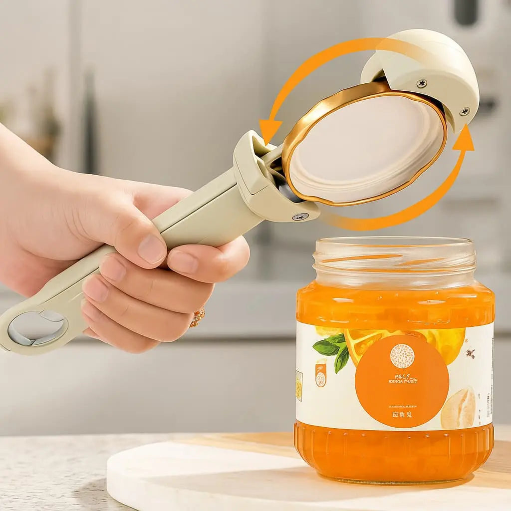Magnetic Adjustable Jar and Bottle Opener with Grip Handle