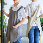 Cross-Back Linen Cotton Apron with Two Deep Front Pockets