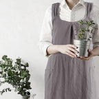 Cross-Back Linen Cotton Apron with Two Deep Front Pockets
