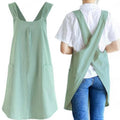 Cross-Back Linen Cotton Apron with Two Deep Front Pockets