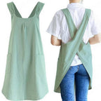 Cross-Back Linen Cotton Apron with Two Deep Front Pockets