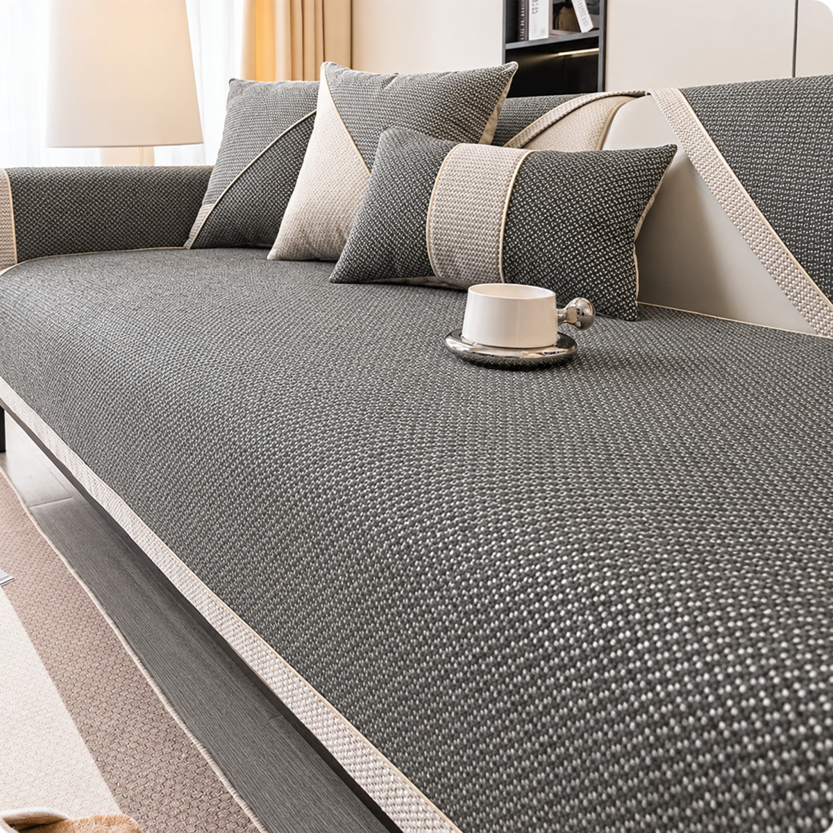 All-Season Woven Sofa Cover with Non-Slip Backing