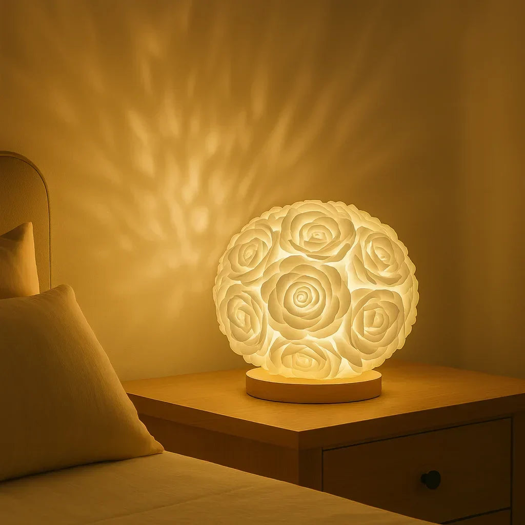 LED Rose Table Light with Artificial Flowers, USB Powered