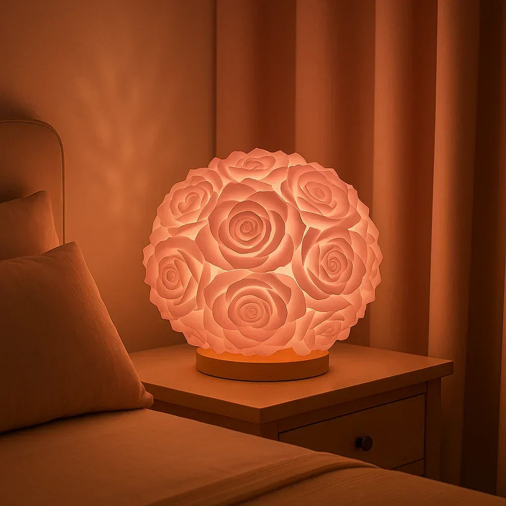 LED Rose Table Light with Artificial Flowers, USB Powered