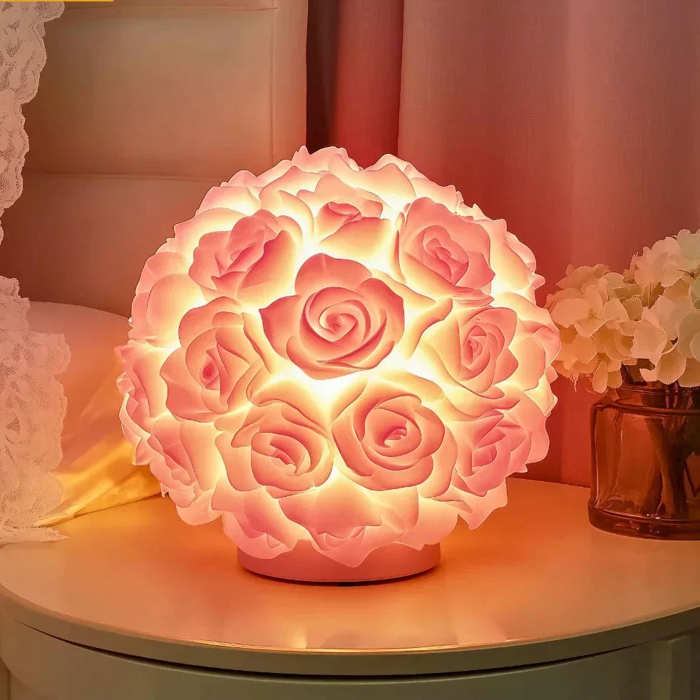 LED Rose Table Light with Artificial Flowers, USB Powered