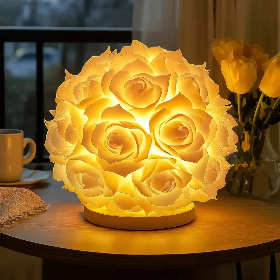LED Rose Table Light with Artificial Flowers, USB Powered