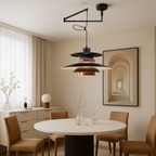Swing Arm Pendant Light in Metal and Wood, 4 Shades