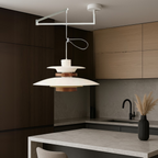 Swing Arm Pendant Light in Metal and Wood, 4 Shades