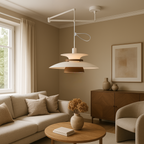 Swing Arm Pendant Light in Metal and Wood, 4 Shades