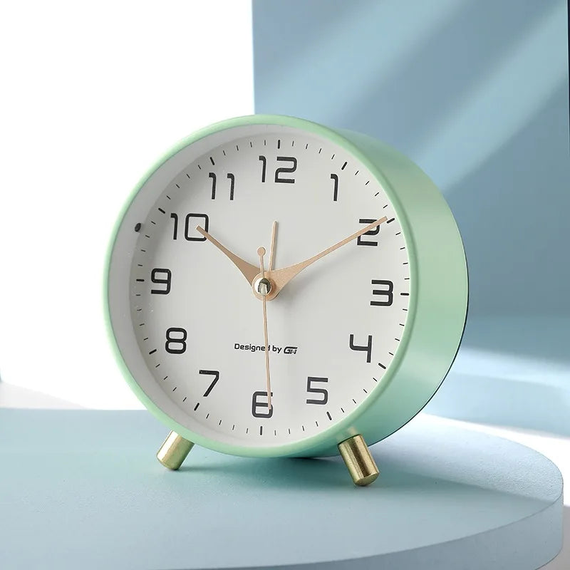 Silent Scandi Table Clock, Metal and Glass, 12 x 11 x 5cm