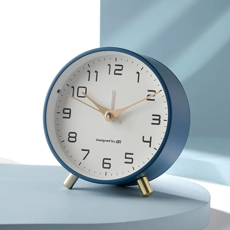 Silent Scandi Table Clock, Metal and Glass, 12 x 11 x 5cm