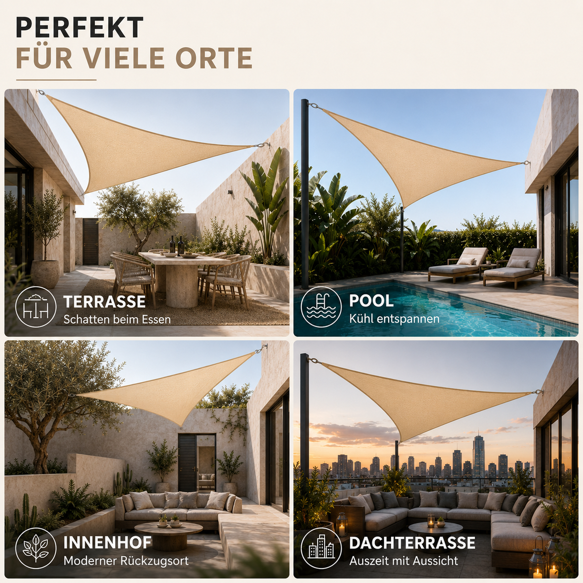Triangular Waterproof Shade Sail with UV Protection, 3 x 3 x 3m