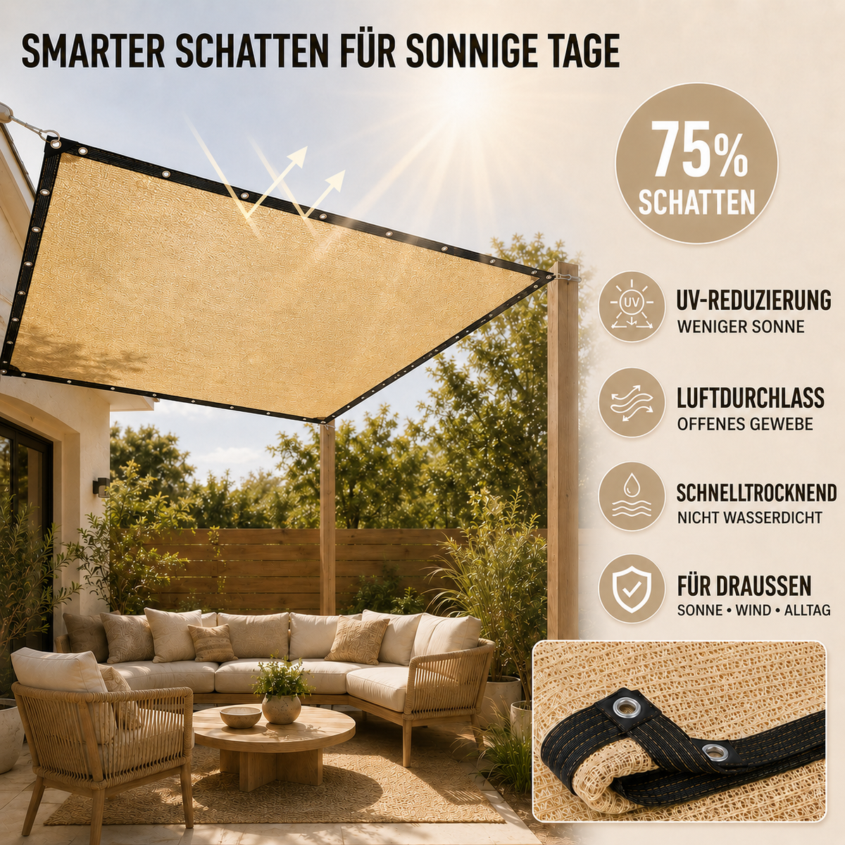 Rectangular Garden Shade Cloth with Reinforced Edges and Eyelets
