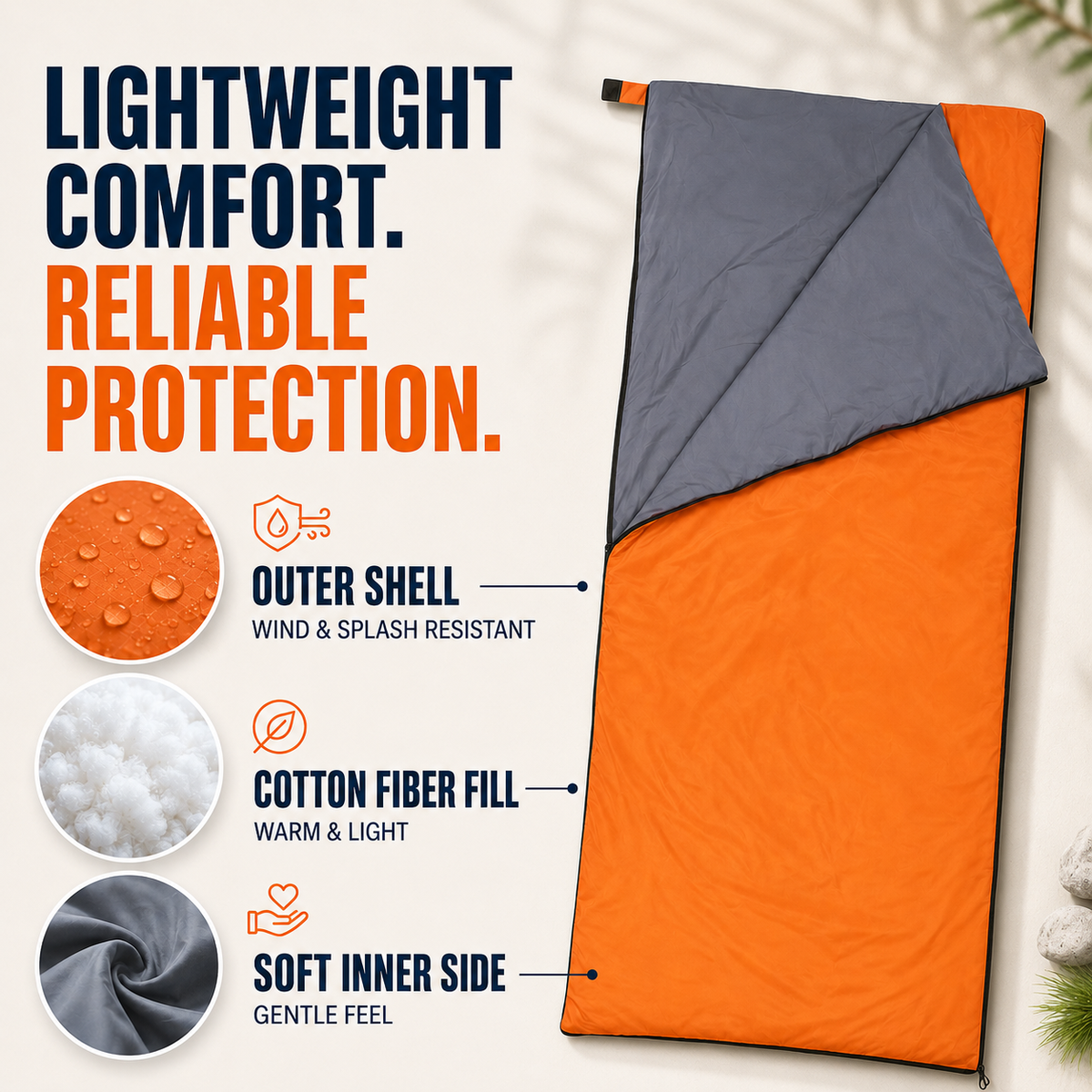 Ultralight Envelope Sleeping Bag, 190x75cm, Three Season
