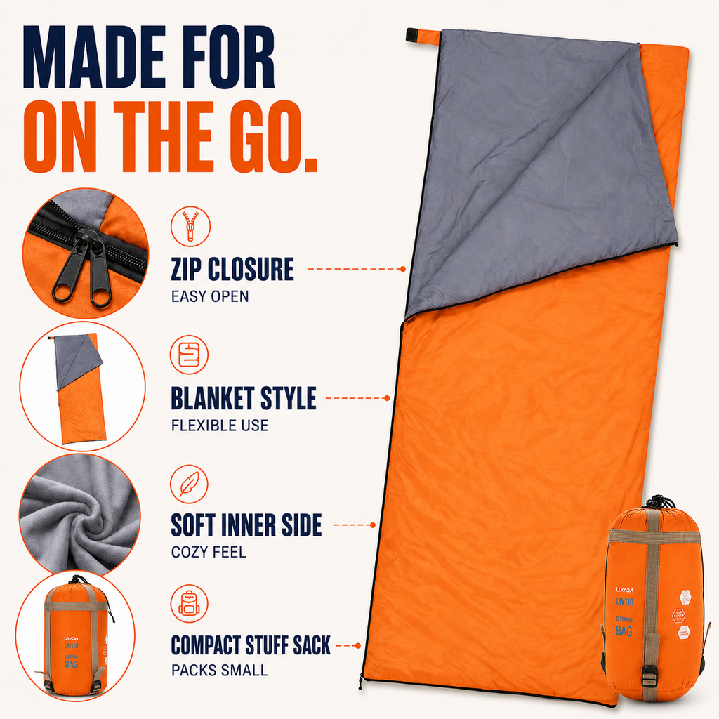 Ultralight Envelope Sleeping Bag, 190x75cm, Three Season