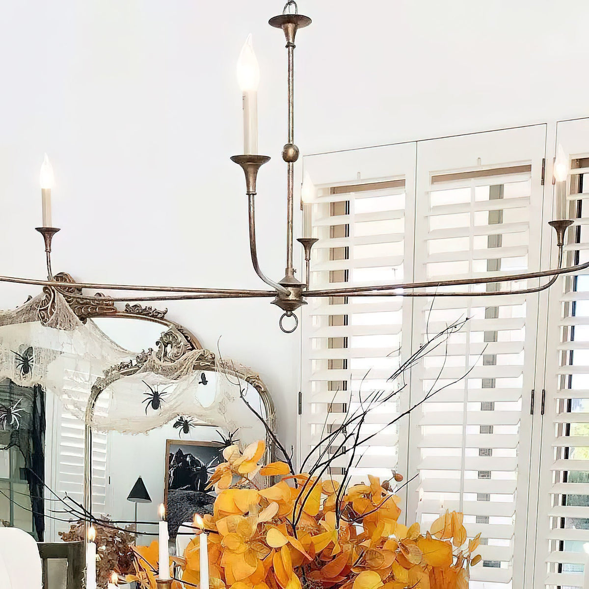 Brass Candle Chandelier with 5 or 6 Arms, E14, Six Finishes