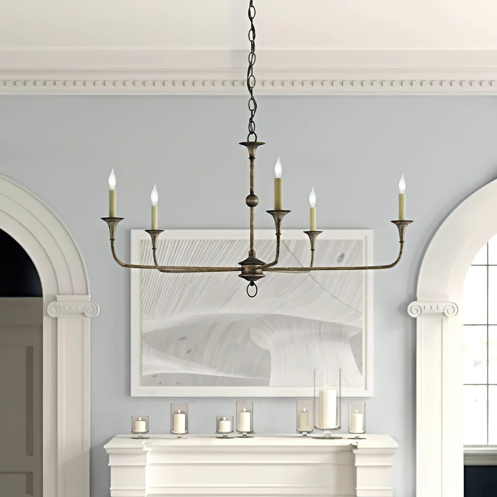 Brass Candle Chandelier with 5 or 6 Arms, E14, Six Finishes