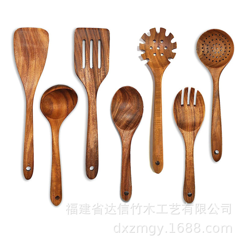 Solid Teak Kitchen Utensil Set, 5, 7 or 10 Pieces