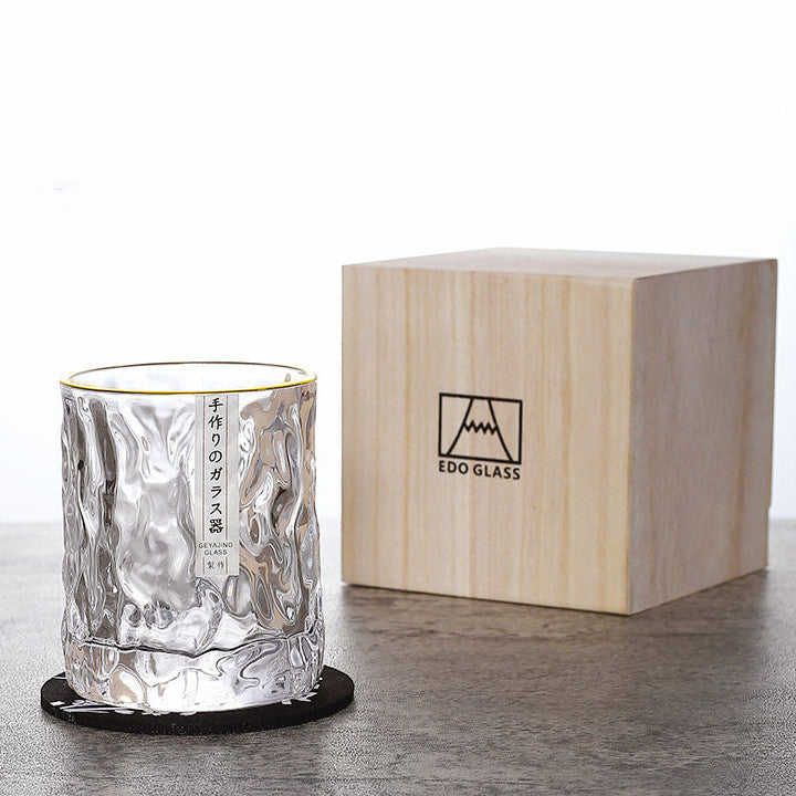 Faceted Crystal Whisky Glass 300ml with Wooden Gift Box