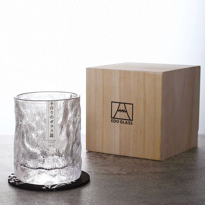 Faceted Crystal Whisky Glass 300ml with Wooden Gift Box