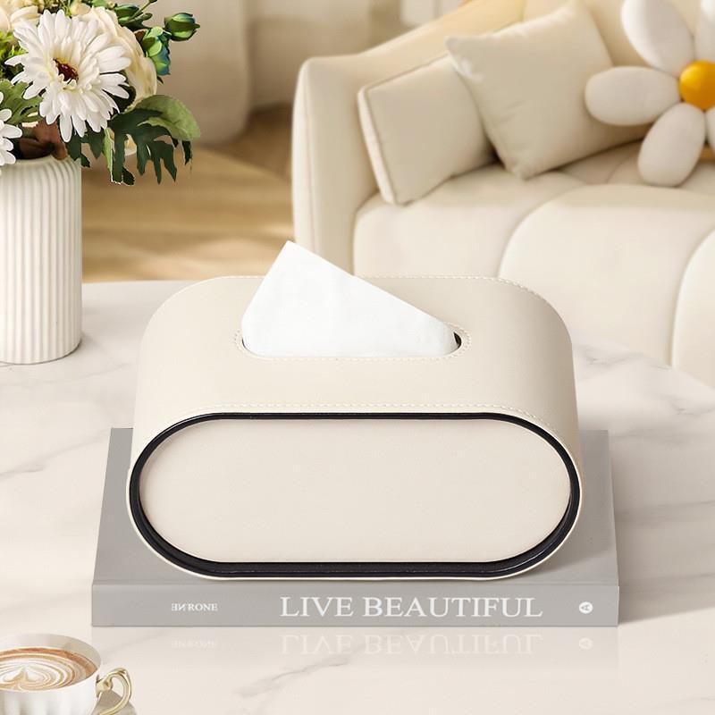 Oval Leather Look Tissue Box Cover 22 cm in Orange