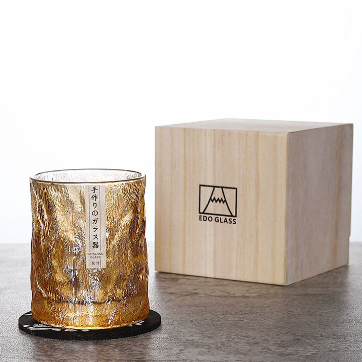 Faceted Crystal Whisky Glass 300ml with Wooden Gift Box
