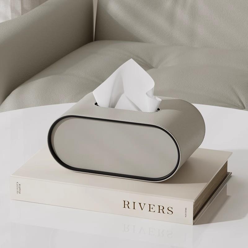 Oval Leather Look Tissue Box Cover 22 cm in Orange