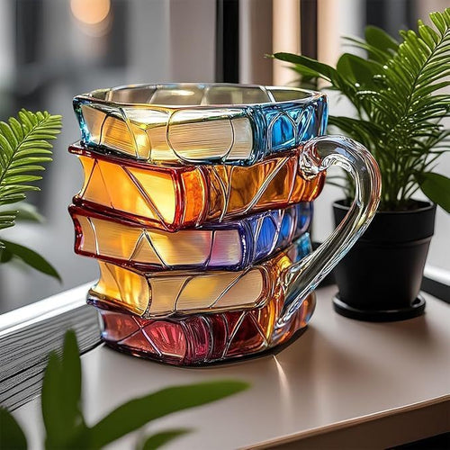 3D Stacked Books Mug for Book Lovers, Novelty Coffee Cup