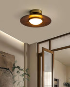 Low Profile Flush Ceiling Light, Walnut and Gold, 23.9 cm