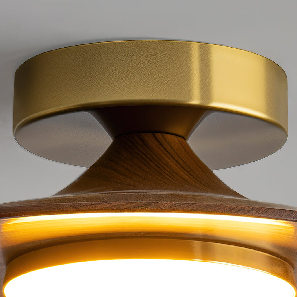 Modern LED Ceiling Light in Metal with Walnut and Gold Finish